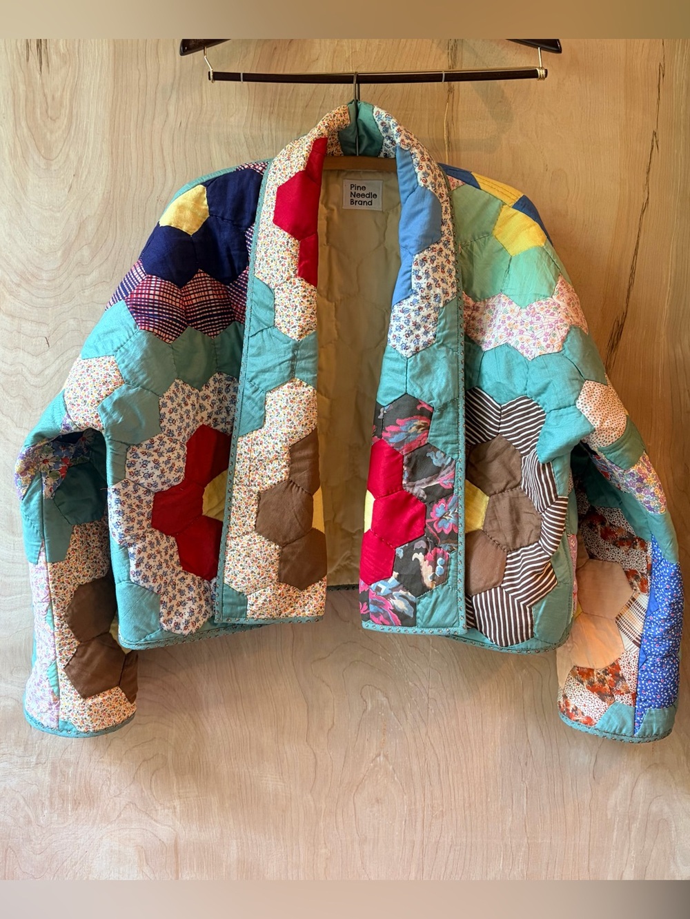 Handmade Grandmother’s Garden Quilt Jacket - Green